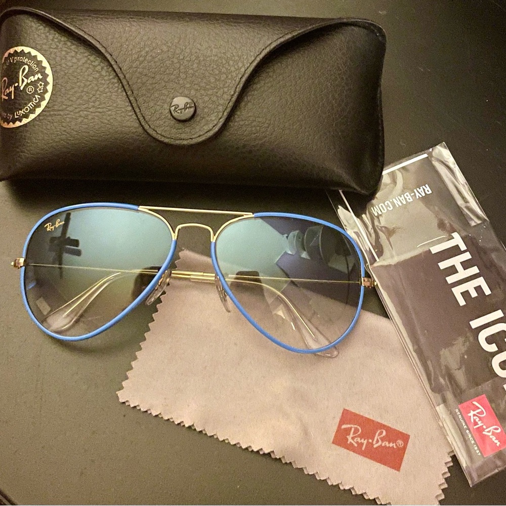 COPY - Ray-ban bright blue frame aviator’s